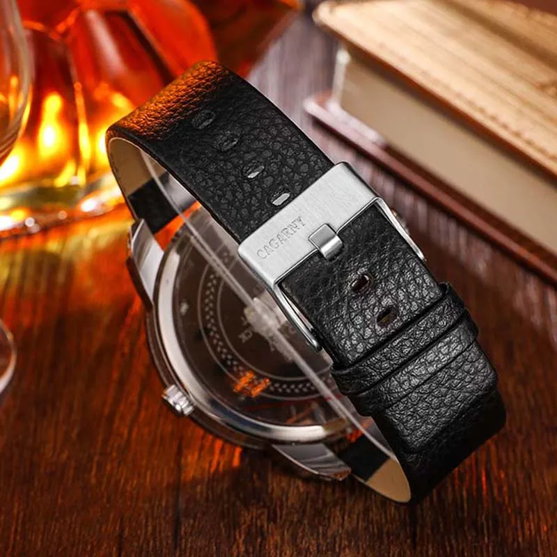 Skup Męskie zegarki kwarcowe luksusowe CAGARNY zegarki męskie klasyczne data skórzany męski zegarek zegar męskie zegarki sportowe Relogio Masculino