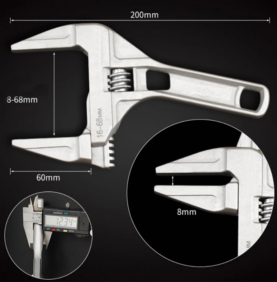 1 шт. 16-68 мм Открытый торцевой ключ Алюминиевый сплав регулируемый гаечный ключ водопроводная труба сантехник ремонтный инструмент ключ