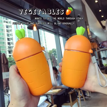 

300ml Lovely Carrot Bottles With Silicone Heat Resistant Cover Portable Leak-Proof Seal Outdoor Glass My Bottle Kids Bottle