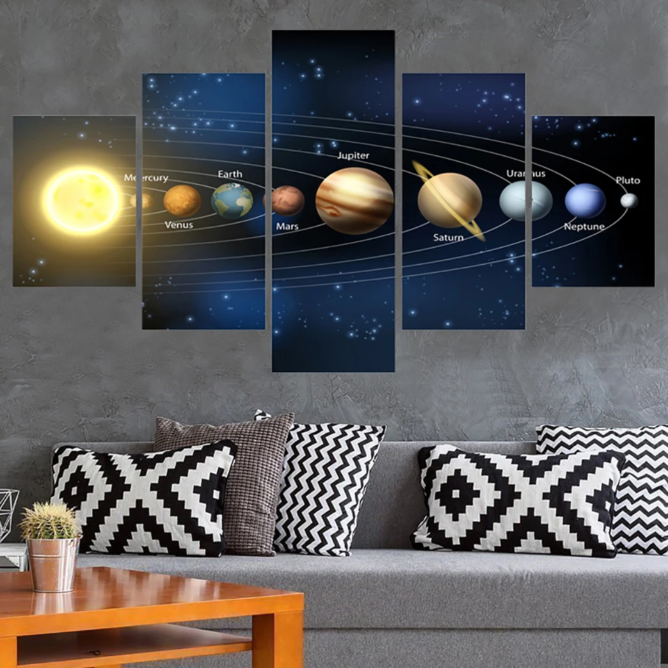 Modern Framework Canvas Painting 5 Panel Nine In The Solar