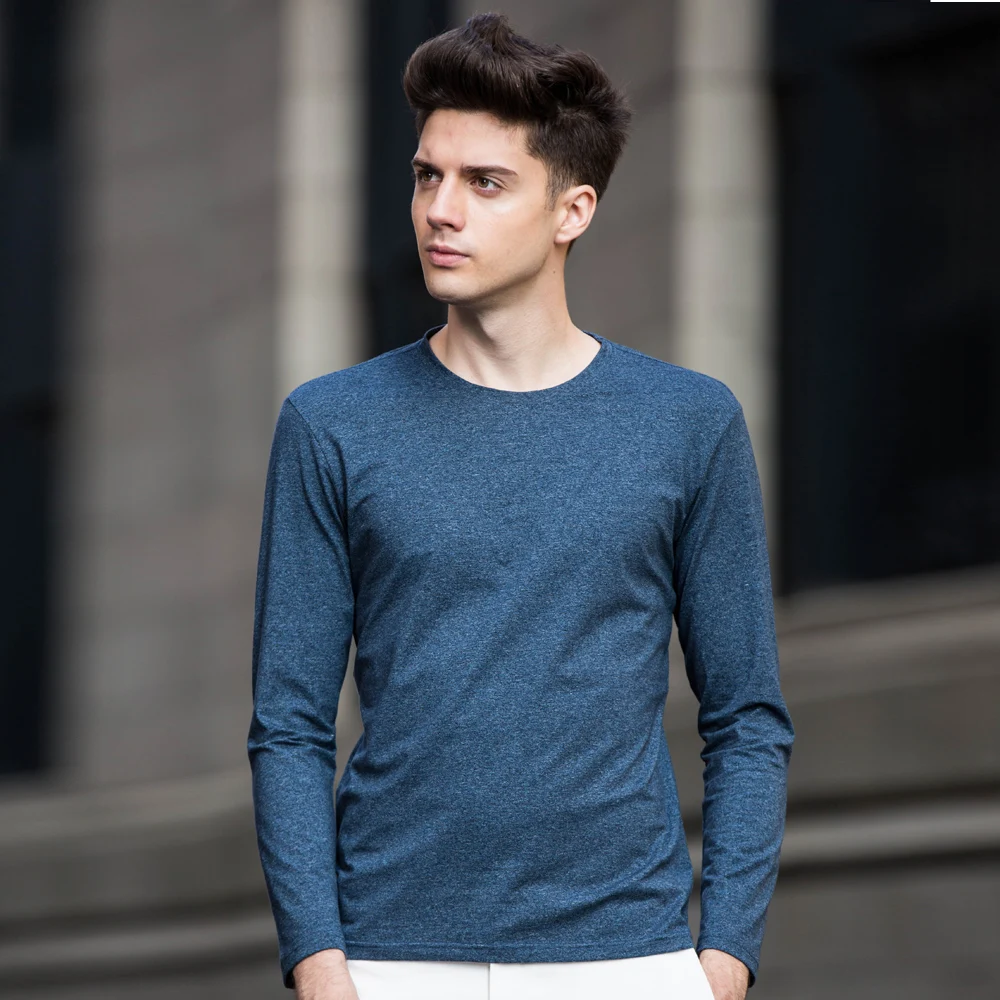 Summer Spring Men's Long Sleeve T shirts Elastic Cotton Thin Bottoming