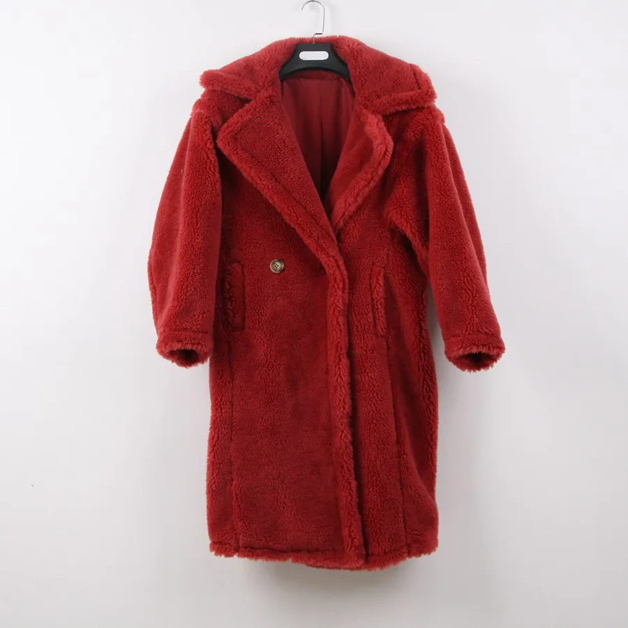 QIUCHEN PJ1848 Новое поступление пальто из натурального овечьего меха длинный стиль более Размер Модная женская куртка - Цвет: red