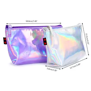 

High Quality Leather Makeup Bag Hologram Holographic Pencil Bag Zipper Pouch Handbag Makeup Laser Storage Bag