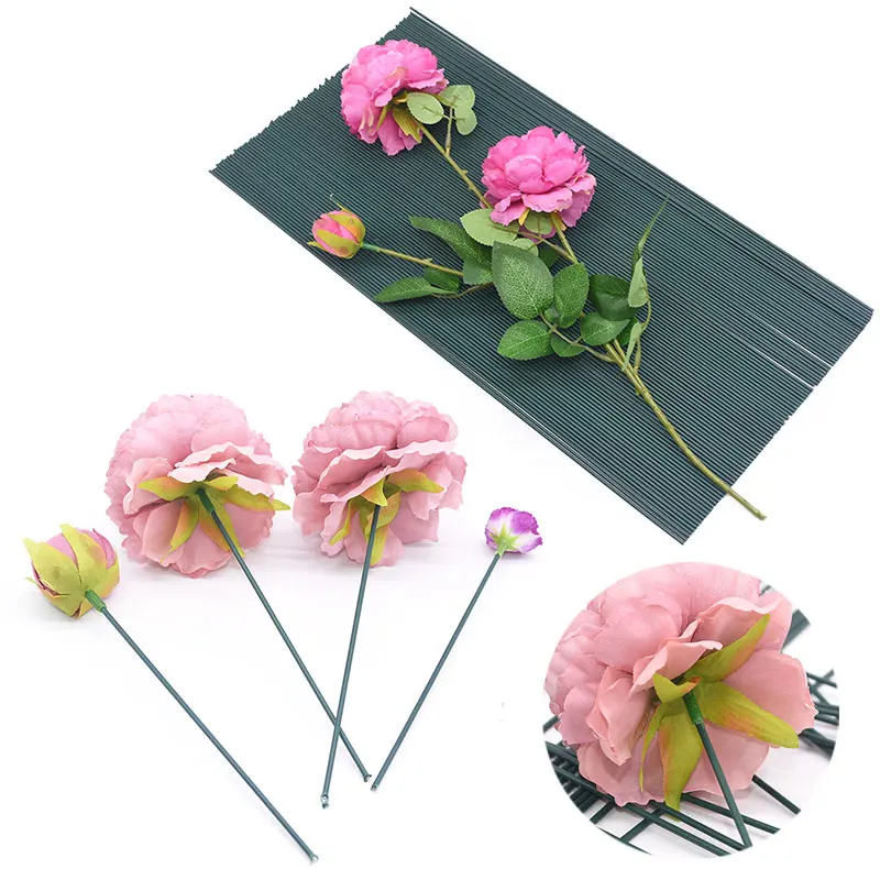 

20pcs 15/25/40cm Iron Wire Artificial Green Flower Stem Handmade DIY Floral Stub Stems Material Accessories Wedding Flower Decor