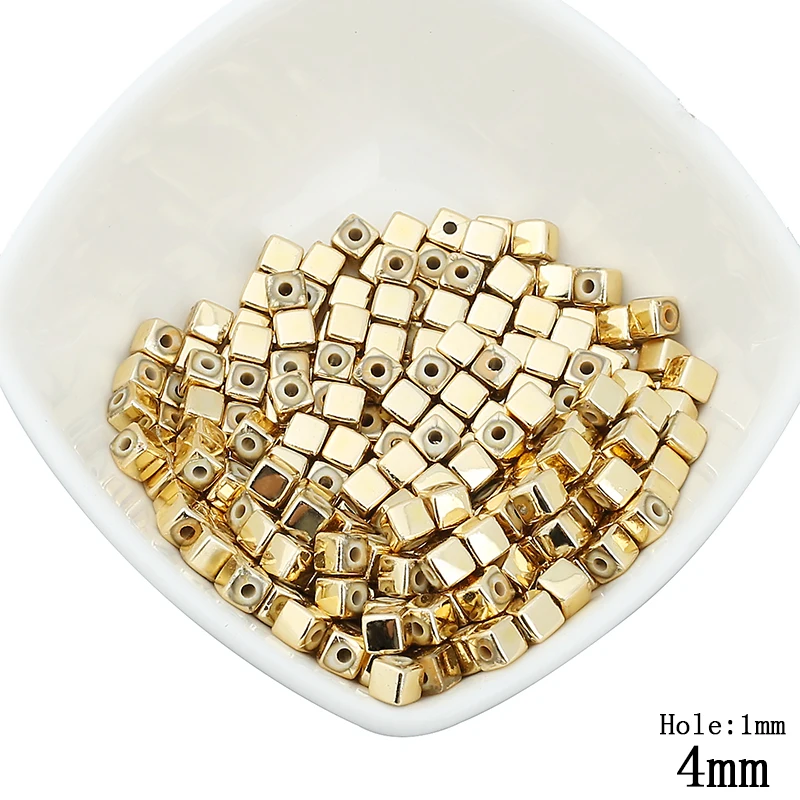 

200pcs/lot 4MM Gold Silver Color Square DIY Plastic Beads Wholesale Small Acrylic Spacer Seed Bead For Jewelry Making Decoration