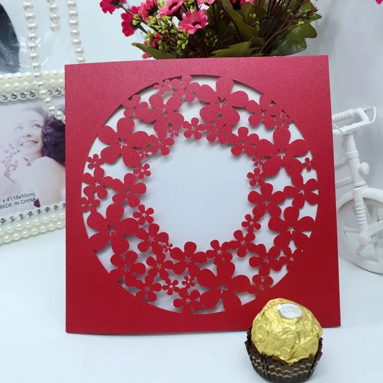 100pcs 150*150mm Laser Cut Hollow Round Daisy Flower Invitations Card Wedding Invitation Cards with Envelope &amp Seal Q92 | Дом и сад