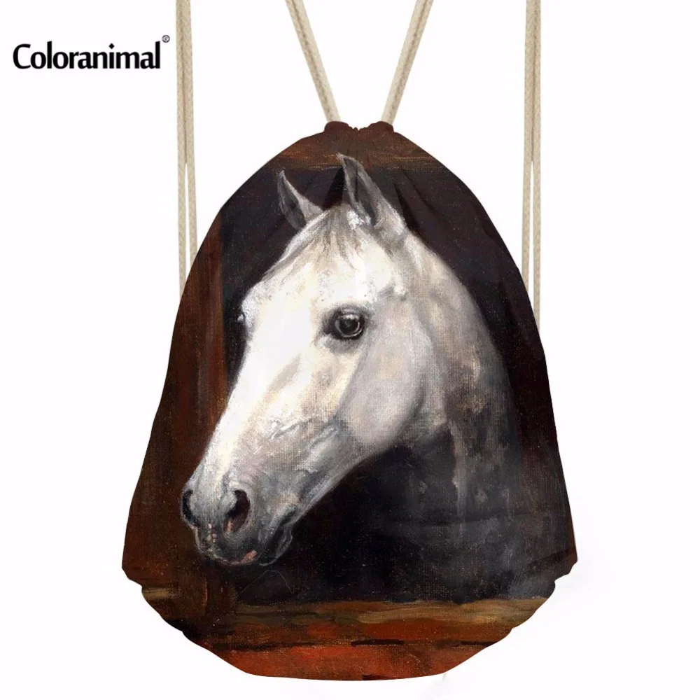 Coloranimal Crazy 3D Horse Print Boys Girls Daily Drawstring Backpack String Soft Sackpack Bag for Fitness String Shoulder Bags