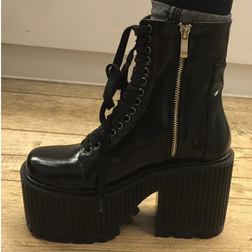 Ltart/женские пикантные ботинки на платформе с квадратным каблуком; Цвет черный, белый; Каблук 10 см; Платформа 5,5 см; Женские ботинки в стиле панк для ночного клуба JXQ-4369