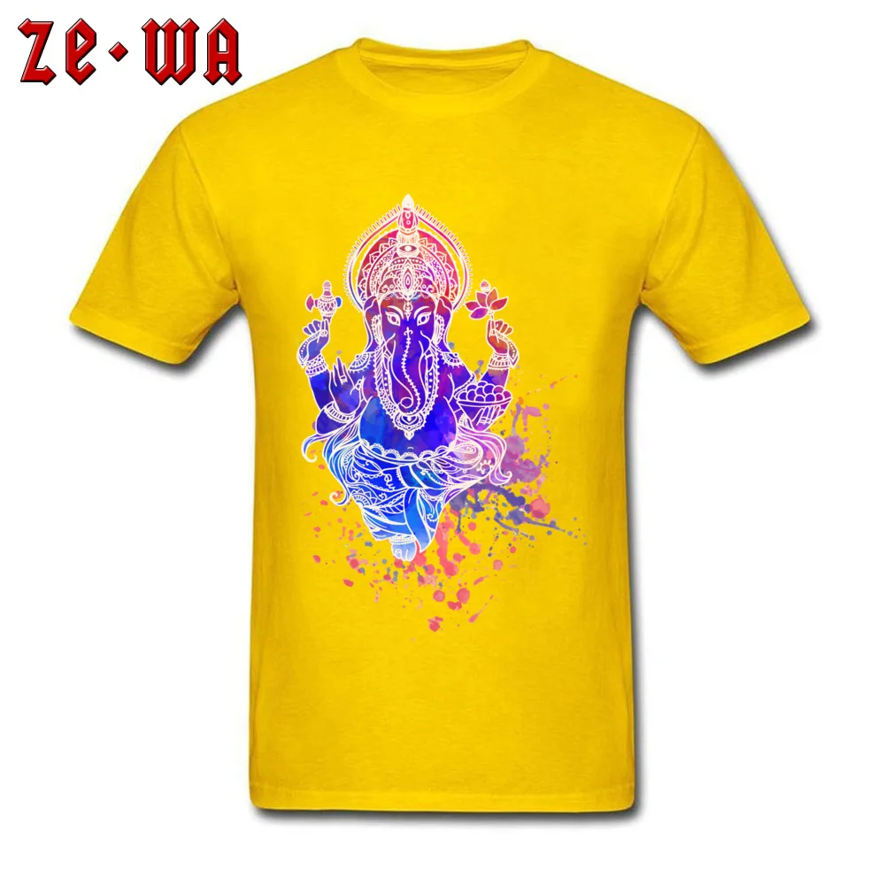 ganesha shiva ganesh201897Y Short Sleeve Tops Shirt Crew Neck Cotton Fabric Man T-Shirt Design Tops Shirts New Arrival ganesha shiva ganesh201897Y yellow