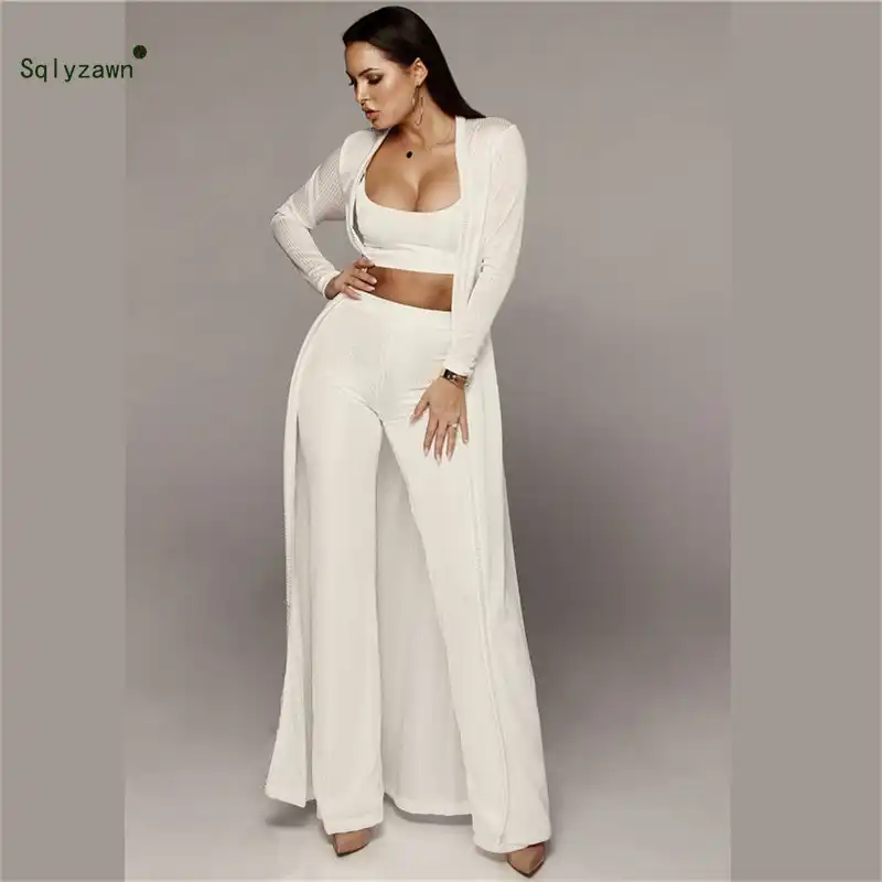 Women Three Piece Sets Spring Tube Top Palazzo Pants Long