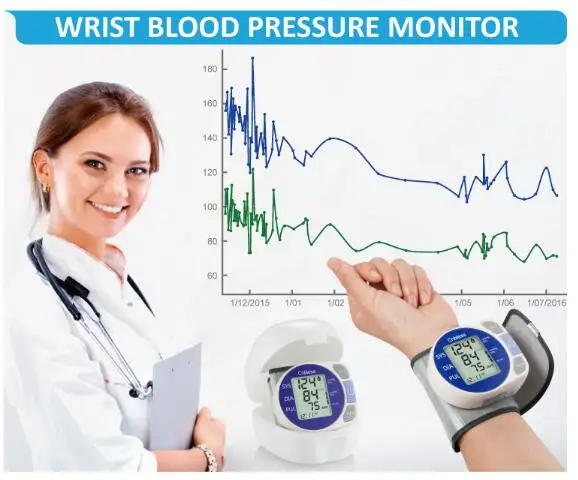 

English Automatic Electronic Wrist Blood Pressure Monitor Intelligent Digital Heat Beat Pulse Meter Home Health Care