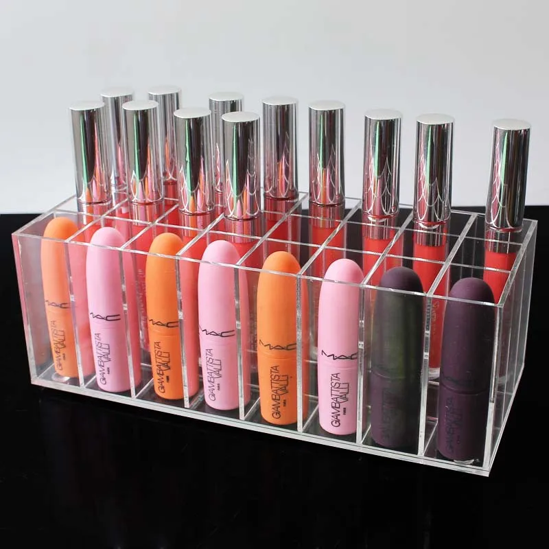  Acrylic Makeup Organizer CC Cream Lip Gloss Storage Box Cosmetic Makeup Holder Lipstick Display 24 