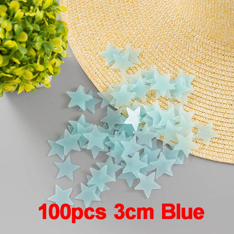100 шт 3D звезды светится в темноте наклейки светящиеся флуоресцентные наклейки игрушки для детей Детская комната Спальня Потолочный декор - Цвет: Синий