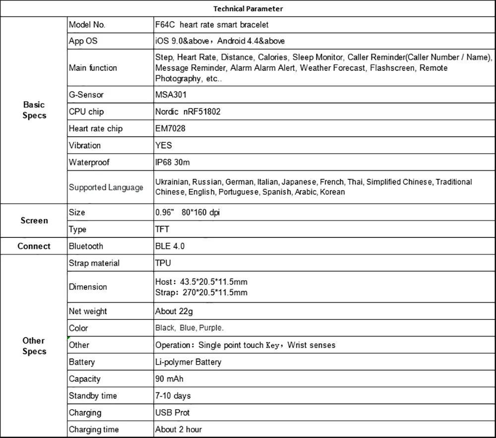 F64C bluetooth Смарт-браслет пульсометр спортивные часы Смарт-браслет Mp3 Фитнес-трекер Смарт-браслет для IOS android apple watch