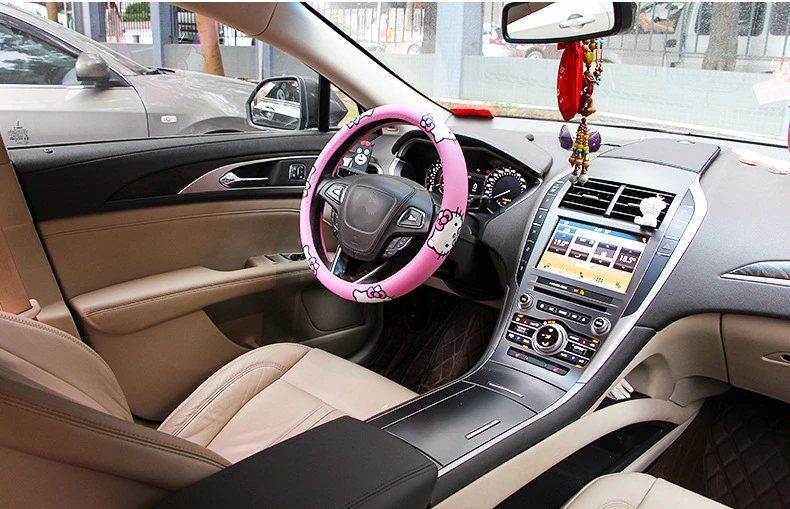 Capa de Volante do Carro Cobertura de Volante Capa de Roda de Carro Acessórios do Carro Kitty Confortável Anti-derrapante Auto Kawaii Rosa Cat 9 Automóveis e motos