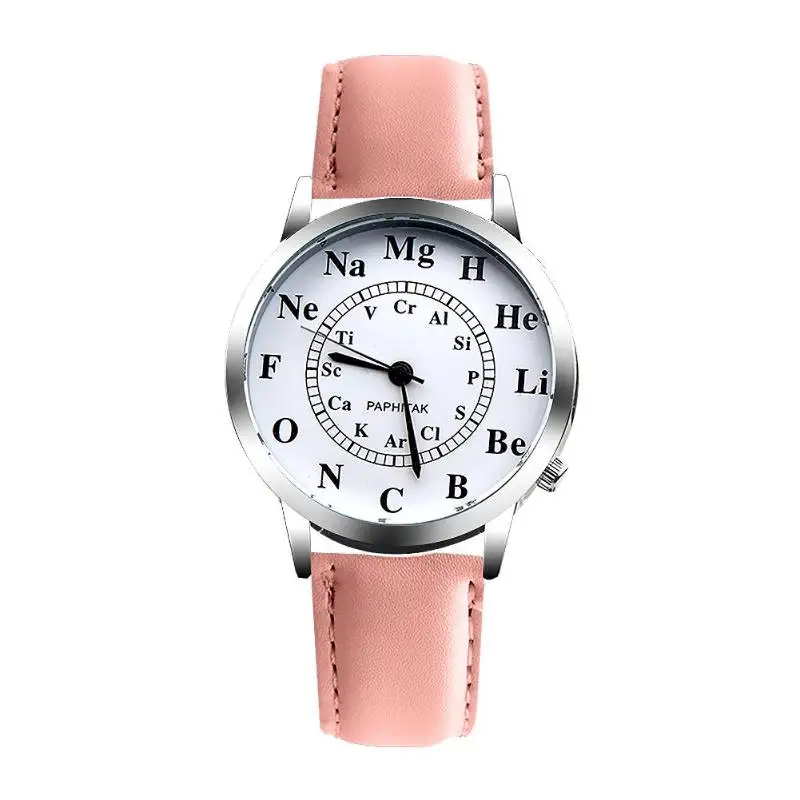 Водонепроницаемые кварцевые часы с холщовым ремешком, женские наручные часы с химическим элементом, наручные часы, высококачественные часы, ретро дизайн - Цвет: Розовый