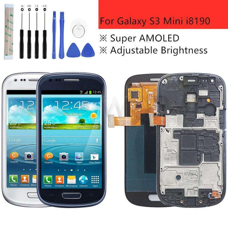 

Super AMOLED LCD for SAMSUNG Galaxy S3 Mini SIII LCD Display Touch Screen Digitizer i8190 GT-i8190 i8195 i8200 With Frame+Tools