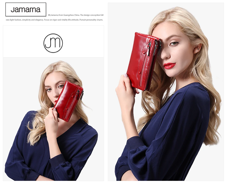 Jamarna Women Wallets Wallet Female Leather Natural Double Zipper Wallet Women Red Coin Purse Card Holder Oil Wax               1_02