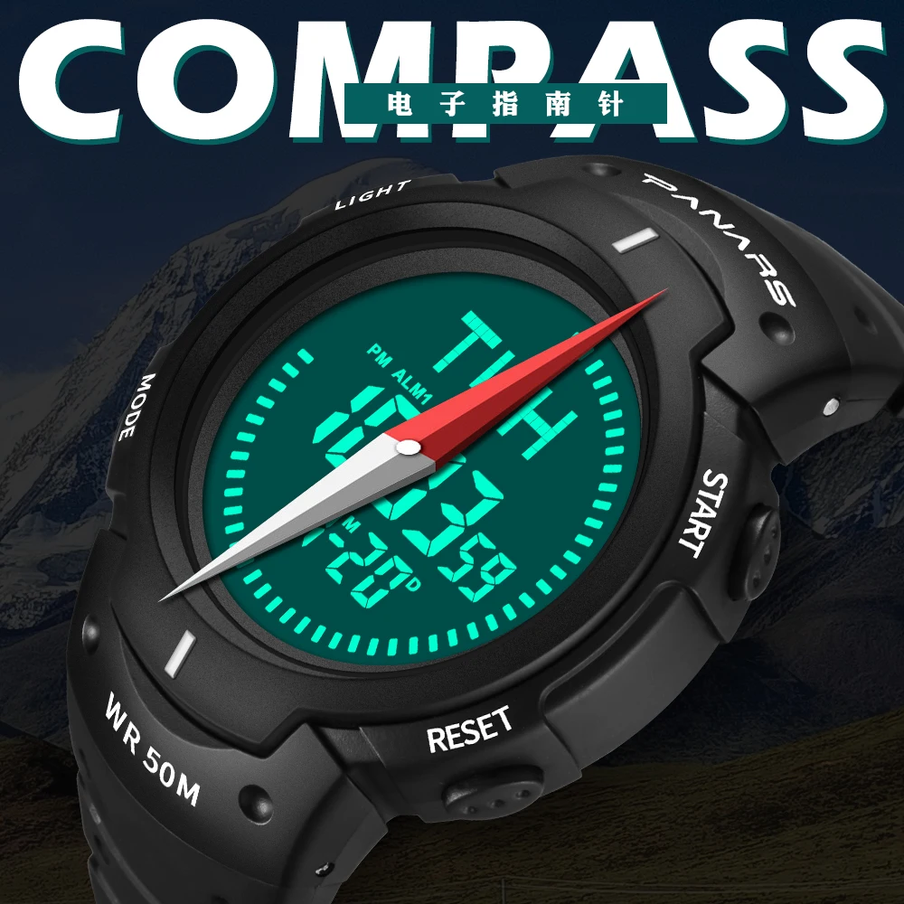 men's digital watch with compass