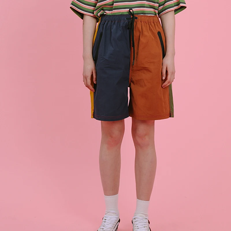 

Casual 2019 Design Mid-waist Cotton Women Shorts Summer New Streetwear Color Block For Girls
