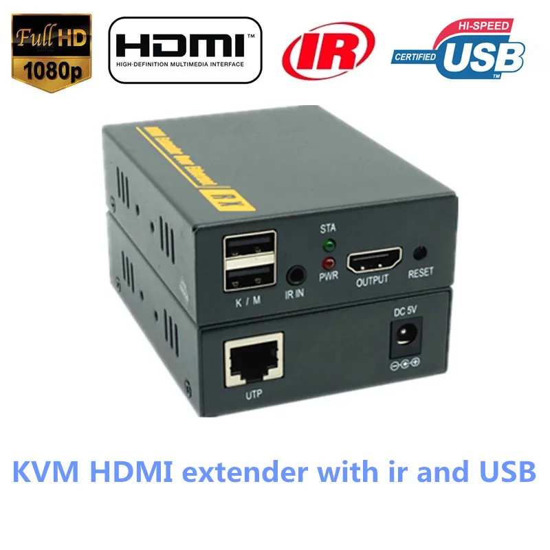 Super Quality IP Network HDMI USB KVM Extender 120m By RJ45 Cat5e/6 Cable 1080P HDMI Keyboard Mouse KVM IR Extender Over TCP IP