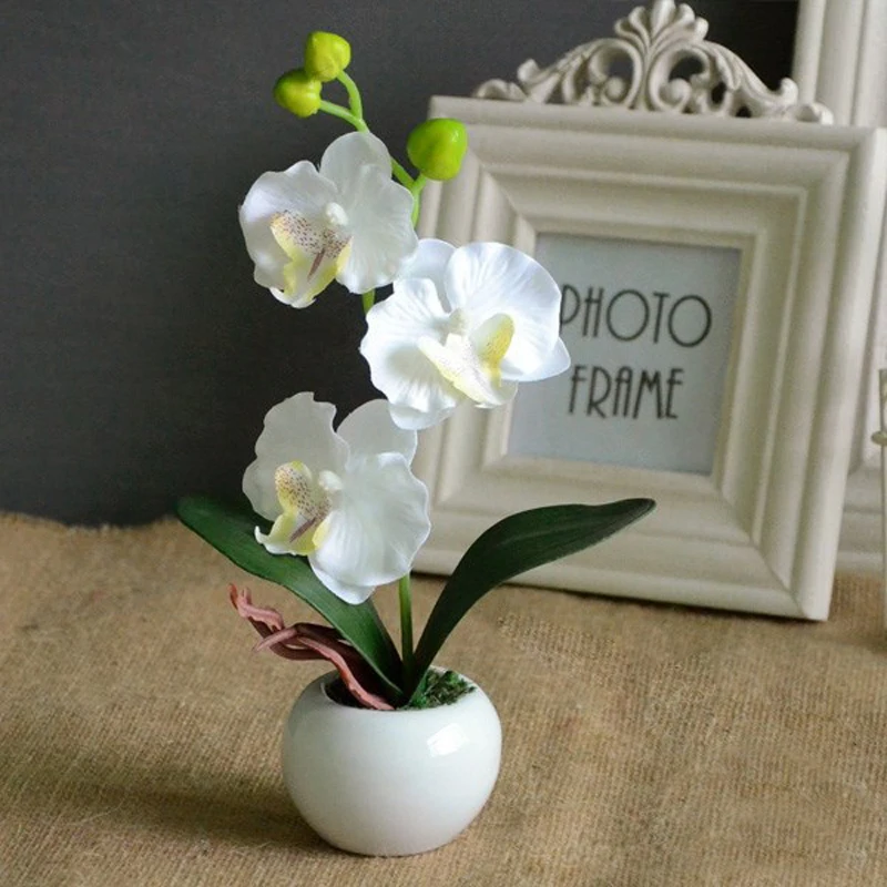 Free Shipping Home Decoration Artificial Flowers Silk Flowers Multi Colored Phalaenopsis Bonsai