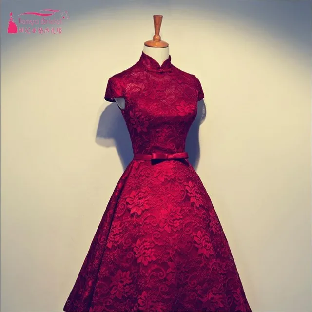 Red High Collar Dress
