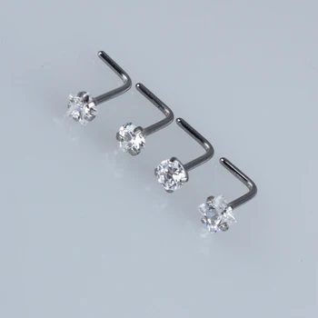 

20316L Surgical Steel L Shape Nose Ring Crystal Zircon Nose Bone Stud Piercing Body Jewelry