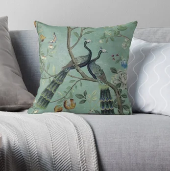 

A Teal of Two Birds Chinoiserie Pillow Covers Cases Pattern Nordic Cover Cushion Pillowcase Square Print