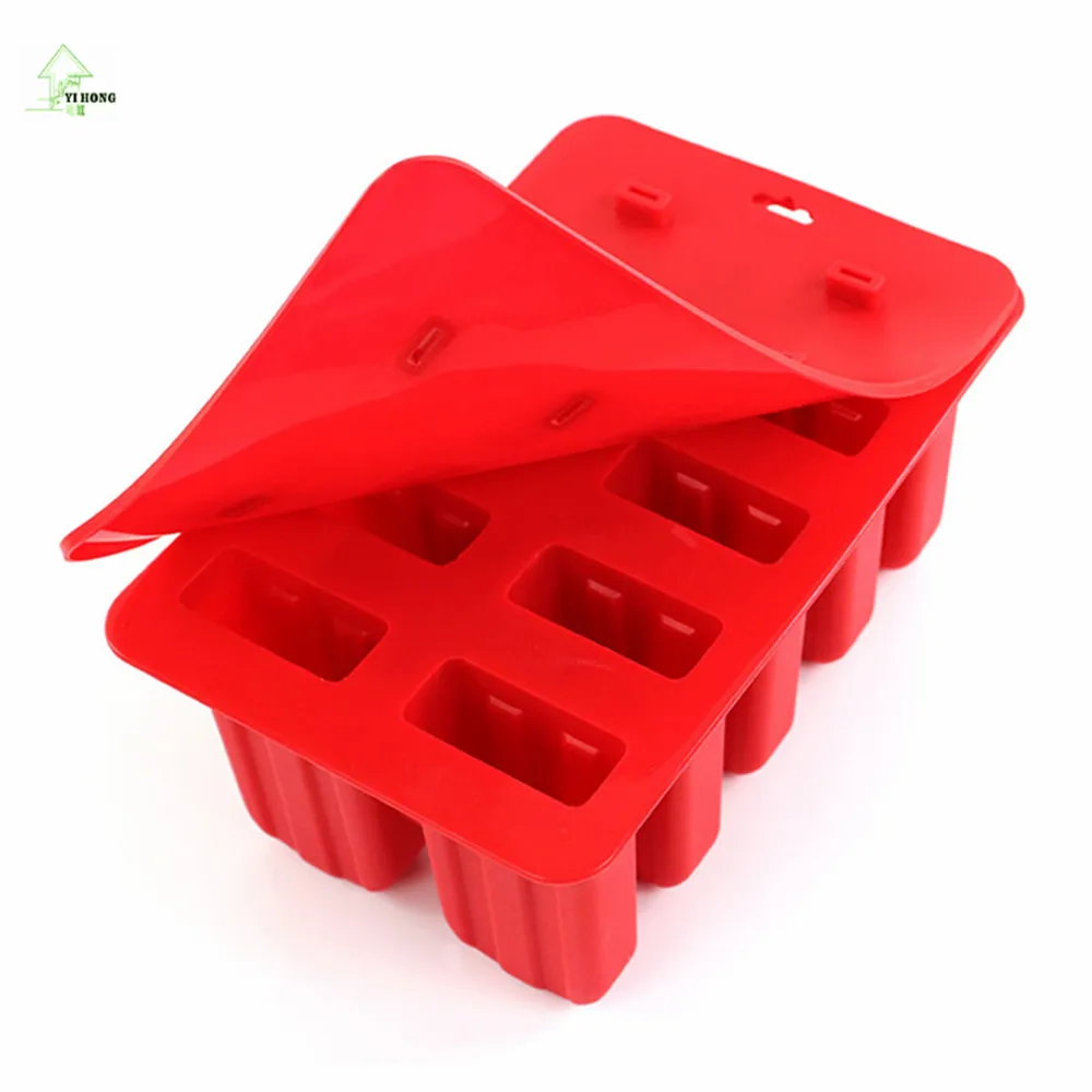 10 Cell Frozen Ice Cream Pop Mold Popsicle Maker Lolly Mould Tray Pan Kitchen Tools DIY With 12 Sticks Red Pink White MAYITR