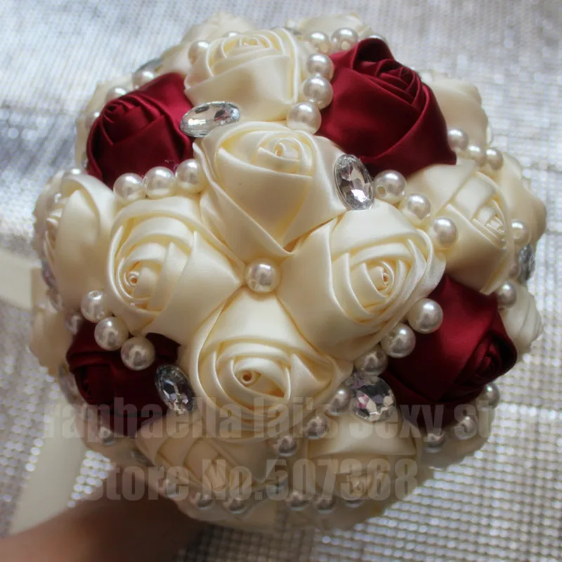 Online Get Red Wedding Bouquet Aliexpress Alibaba Group High Quality Ivory Red Cream Bridal Wedding Bouquet Artificial Bridesmaid Flower Crystal Pearl Silk Rose