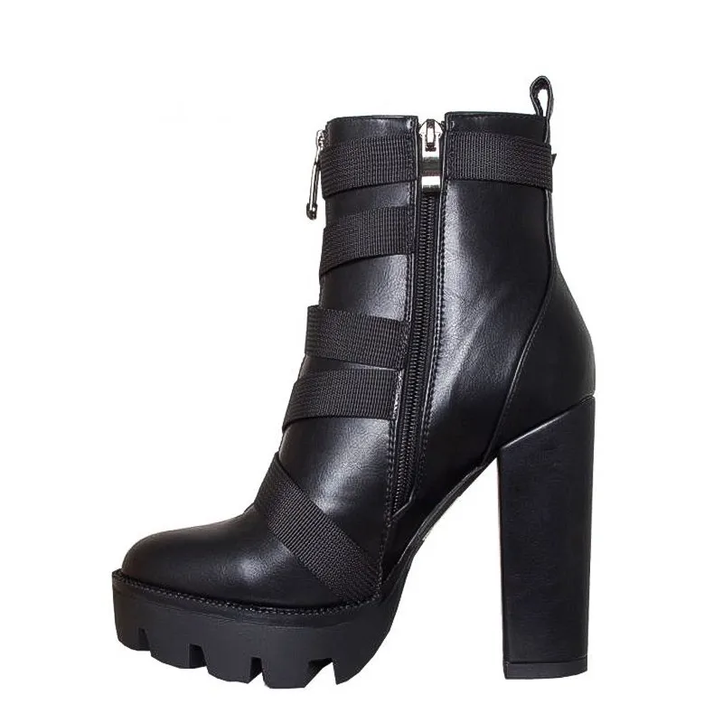 KARINLUNA/черные Ботильоны на каблуке 12 см; женские ботильоны на платформе в байкерском стиле; коллекция года; женская обувь на высоком каблуке с украшением; женская обувь; размеры 36-43