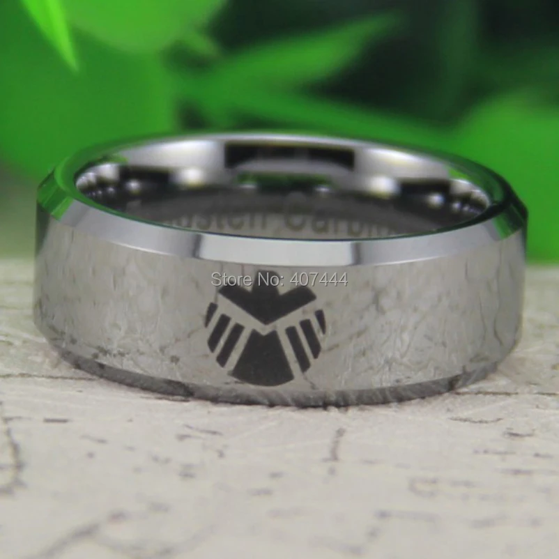 

Free Shipping YGK JEWELRY Hot Sales 8MM Shiny Silver Bevel Marvel Agents of Shield Men's Wedding Tungsten Ring