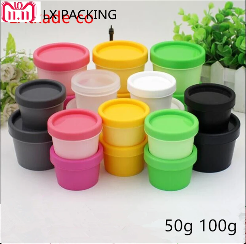 

30 pcs Free Shipping 50ml 100ml Plastic Empty Bottles jars Refillable Mini Mask Algae Mud Packaging Cosmetic Containers Retail
