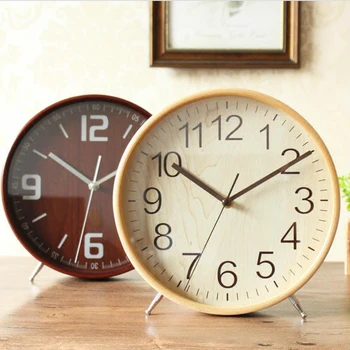 

10inch Brief Wooden Quartz Needle Digital Desktop Wooden Clocks Glass Cover Bedroom Creative Desk Clock Decoration Friend Gifts