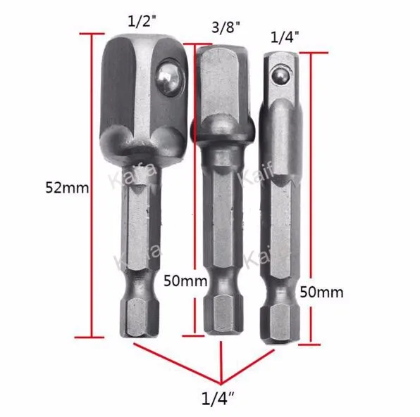 3 шт. 50 мм шестигранный хвостовик ключ, дюймовый стандарт диска Мощность дрель гнездо Дрель адаптер гнездо Набор бит для адаптера переменного тока комплект 1/4 3/8 1/2 отвертка инструменты