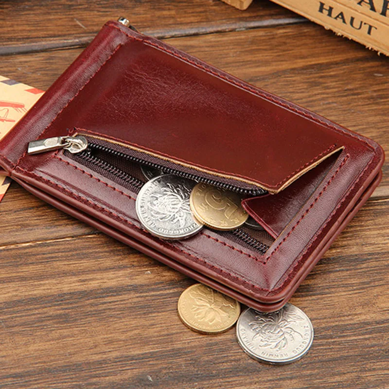 

Billfold Leather Money Clips Men Wallets Coin Pocket Purse Front Pocket Short Wallet Mens Card Slots Magnet Hasp Clips MWS029