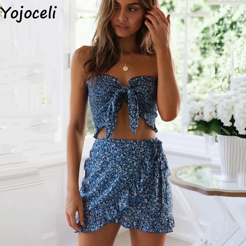 Женское Короткое платье Yojoceli комплект из двух предметов Пляжное с цветочным