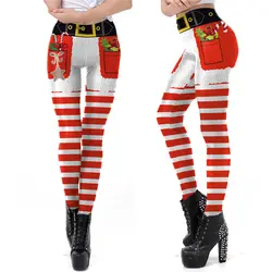 Рождественский Санта штаны с принтом модные женские брюки для Повседневное затянуть Высокая талия карандаш брюки длинные брюки
