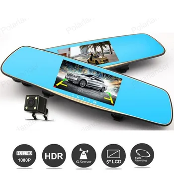 

5.0" Full 1080P Car DVR Digital Video Registrator Night vision G-Sensor Dual Lens Camera Rearview Mirror Dash Cam