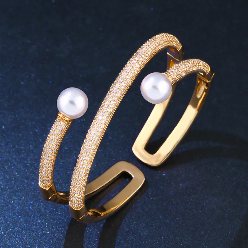 OCESRIO, роскошные золотые жемчужные браслеты и браслеты, женские открытые браслеты-манжеты для женщин, joyas, подарок матери, массивные ювелирные изделия, brt-a57 - Окраска металла: Gold