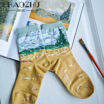 

CHAOZHU Retro Oil Painting Famous Literary Abstraction Character Women Cotton Socks Aesthetic Fashion Vintage Girls Socks Art