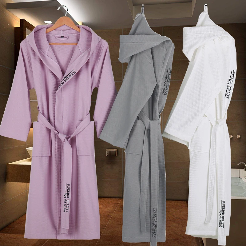 Billige Männer Bad Roben Mit Kapuze Baumwolle Lange Weichen Schlafanzug Plus Größe XXL Nachtwäsche Lounges Mit Kapuze Robe Femme Morgenmantel Robe Weiß