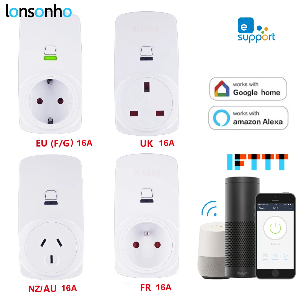 

Lonsonho 16A Smart Plug Wifi Smart Socket US EU UK AU France Australia Plug Works With Alexa Google Home IFTTT eWeLink