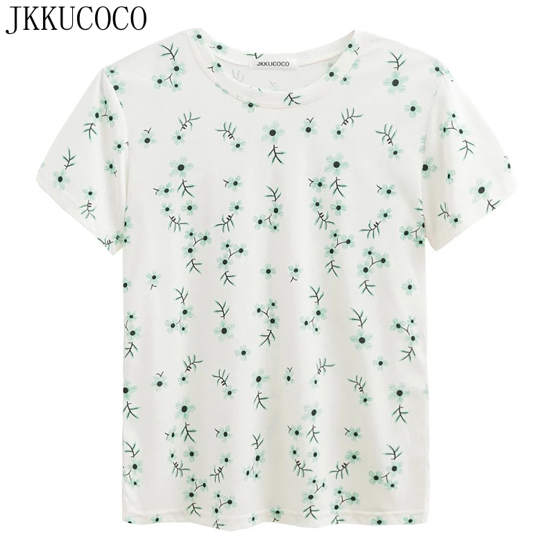 Женская хлопковая Футболка JKKUCOCO летняя повседневная футболка с коротким рукавом