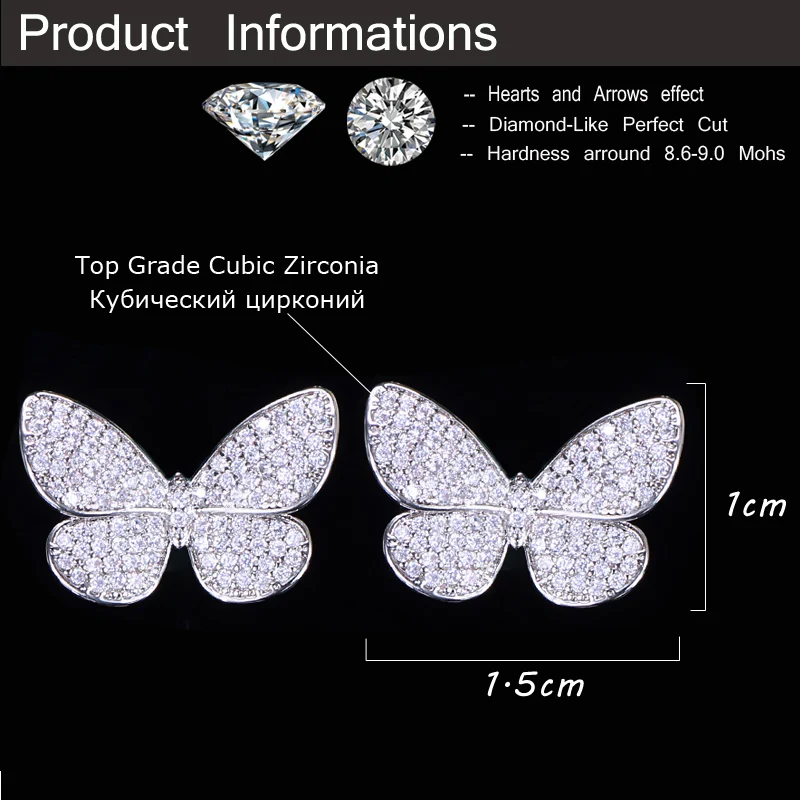 CWWZircons прекрасные трендовые микро серьги с цирконием кубической огранки милые яркие насекомые в форме бабочки Модные женские ювелирные изделия CZ163