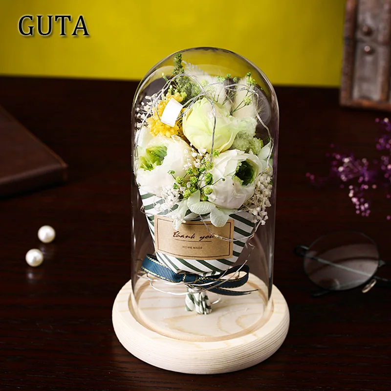 

Flower Bouquets Ornaments LED Lamps Home Decorations Rose For Valentine's Day Austin Hydrangea Gypsophila Dried Flowers Decor