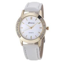 Womens Trend Analog Diamond Leather-based Quartz Wrist Watch – White