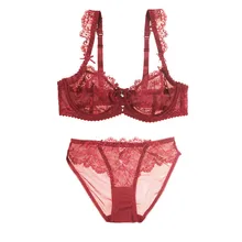 Новое Женское нижнее белье, бюстгальтер, набор Deep 3/4 чашка плюс размер пикантное нижнее белье, прозрачное кружевное женский бюстгальтер и трусики, пуш-ап кружевной бюстгальтер