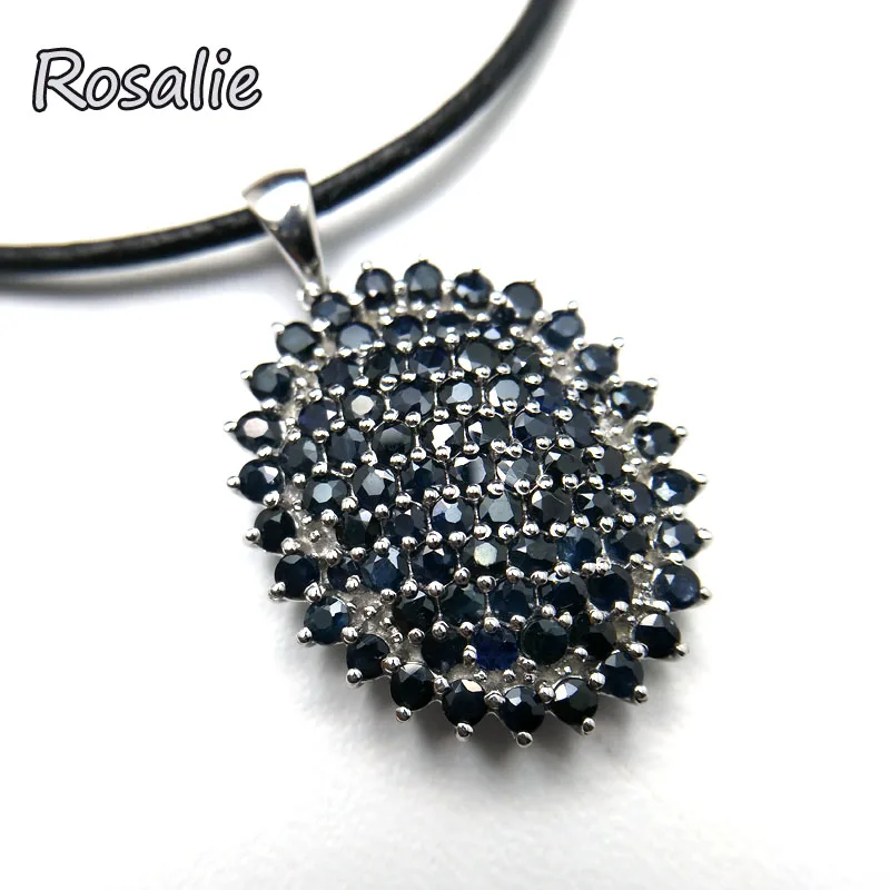 

Rosalie,2018 new big natural natural Black sapphire gemstone pendant leather chord necklace fashion design with jewelry box